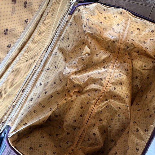 XL Suitcase used, large fabric travel bag purple