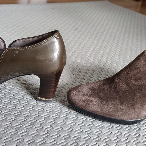 Melluso 37 brown leather suede and patent heel shoes used