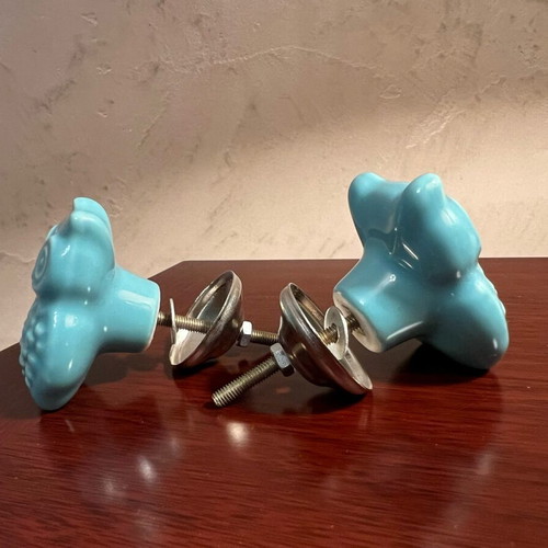 Turquoise ceramic owl door knobs like new