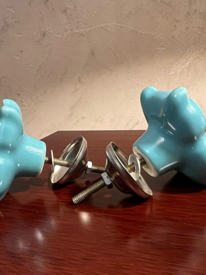 Turquoise ceramic owl door knobs like new