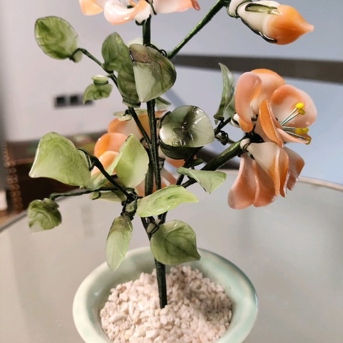 Decorative flowerpot with glass flowers used