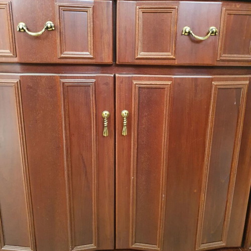 Handmade showcase cabinet with glass shelves, beech veneer MDF