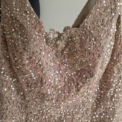 Handmade silk blouse with beads and sequins, S/M, beige, made in France