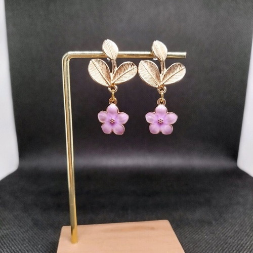 Handmade earrings with purple iridescent flowers