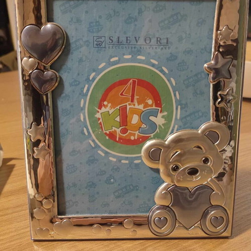 Children's silver photo frame new with blue details Slevori