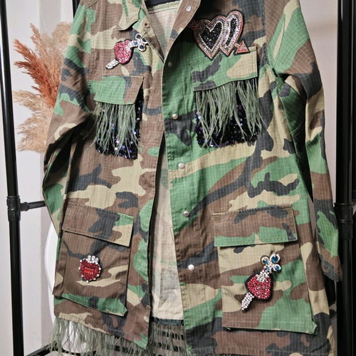 Anemi Military Jacket with Embroidered Patches and Fringes like new