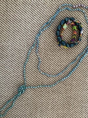 Long women's necklace of river pearls new, blue