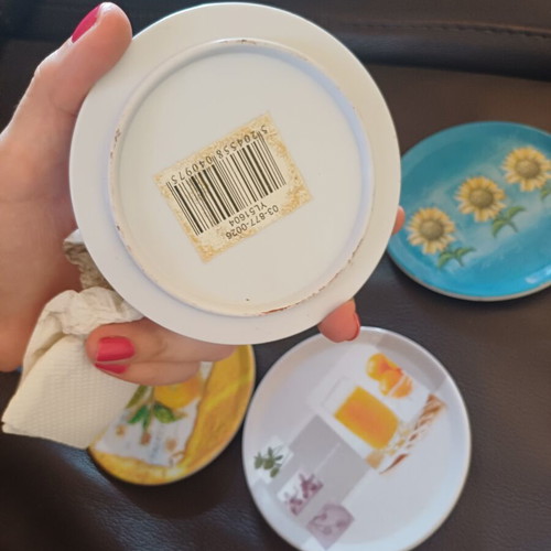 Set of 6 coasters with sunflowers and fruit, new, melamine