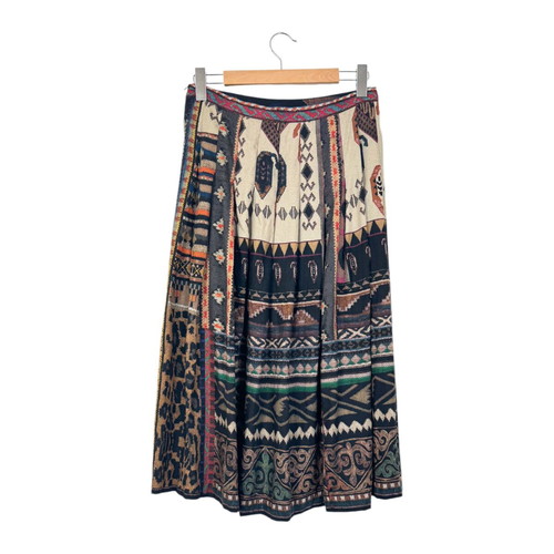 Etro pleated print skirt wool and silk like new, size IT44