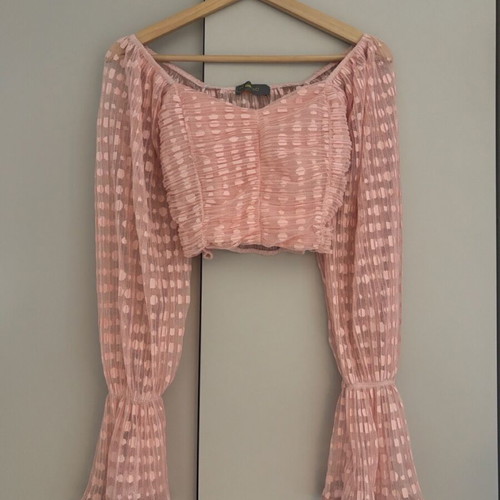 Owtwo cropped top new with balloon sleeves pink