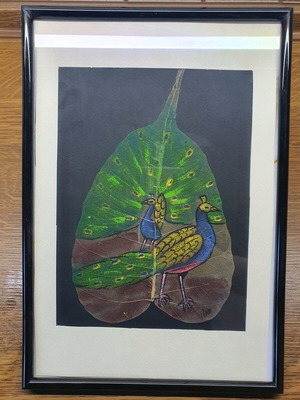 Handmade painted leaf like new, framed