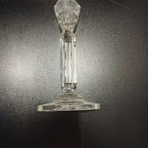 Crystal candlesticks set used, two pieces with flower design