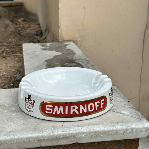 Smirnoff porcelain ashtray used, vintage collectible from Great Britain