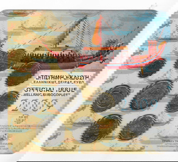 Ελλάδα σετ ευρώ Τράπεζα της Ελλάδος του 2009. Πλοίο της Θήρας 17ος αιώνας π.χ.