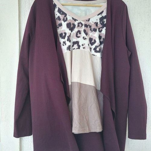 Stooker women's kimono cardigan purple-brown XL-2XL