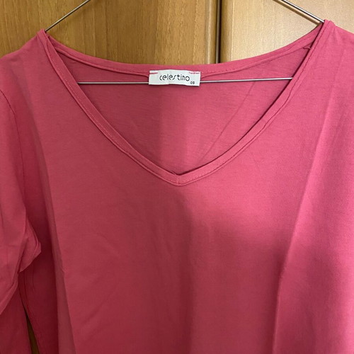 Celestino women's blouse with long sleeves and V-neck pink new