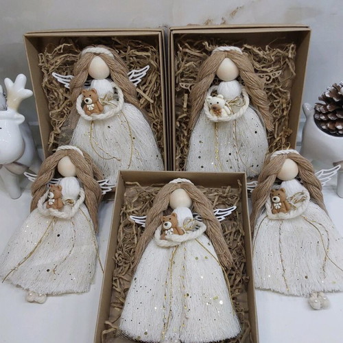 Christmas macrame angels new, set of 5 pieces