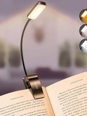 Gritin LED Book Light new, rechargeable, Type C, 3 light levels, black