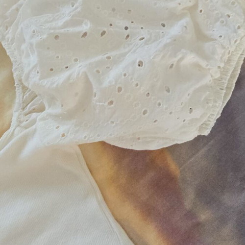 Zara white off-shoulder crop top with puffed eyelet sleeves