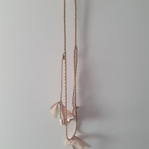 J.CREW necklace gold with pink satin fabric like new