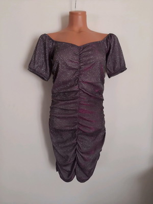 H&M dress used, purple with elastic fabric and ruching, size M