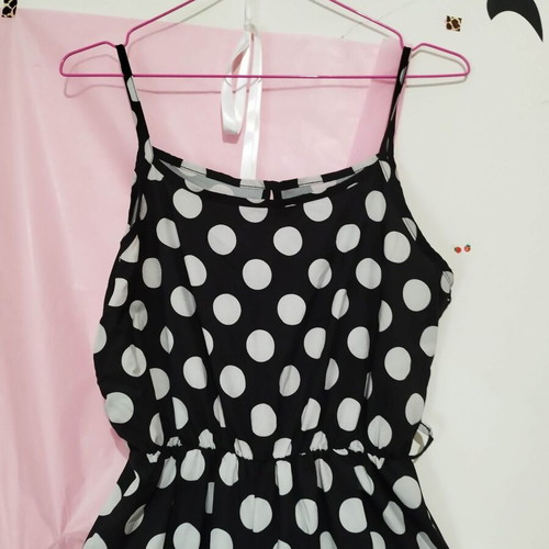 Polka dot long jumpsuit, black and white, size S/M