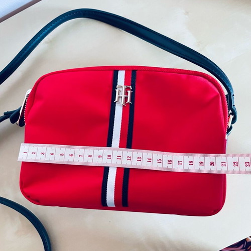 Tommy Hilfiger crossbody bag, red with blue leather strap
