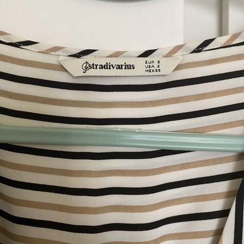 Stradivarius striped blouse shirt, size S, white beige black