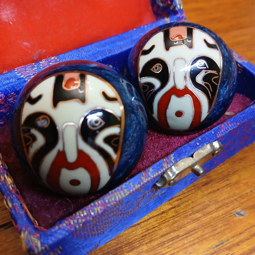 Chinese musical balls used with mask design, blue, with box