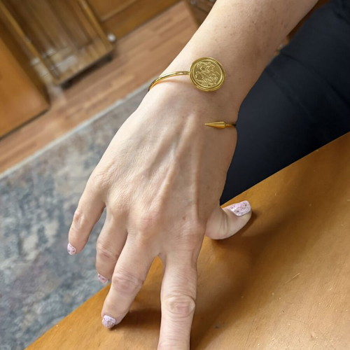 Lira bracelet new, steel with 22k gold plating, replica coin
