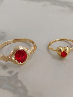 Vintage women's and children's ring 1960s, aluminum alloy, red and gold