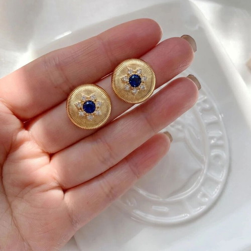 18K Gold Plated Stainless Steel Earrings with Blue Crystal Vintage Style