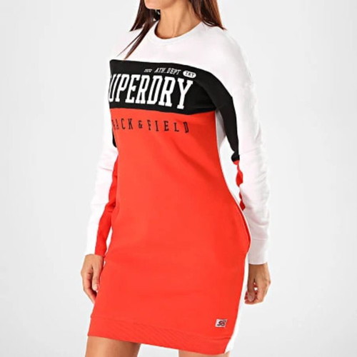 Superdry Red Sweat Dress Large/40/12 With Long-Sleeved Panel Design