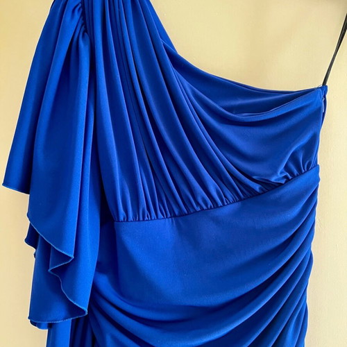 Mitropoulos one-shoulder dress blue electric like new, size M