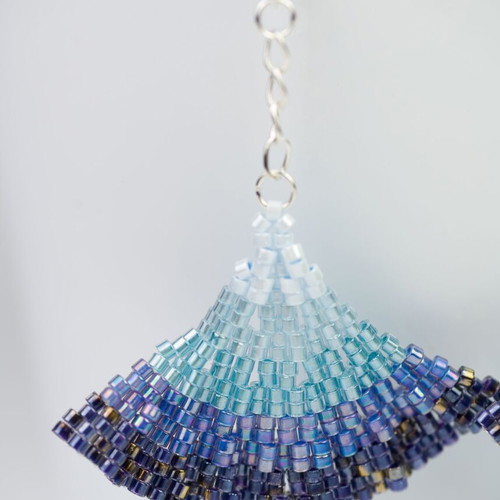 Earrings handmade in blue shades with steel elements