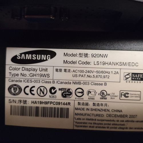 Samsung SyncMaster 920NW 19" LCD monitor used