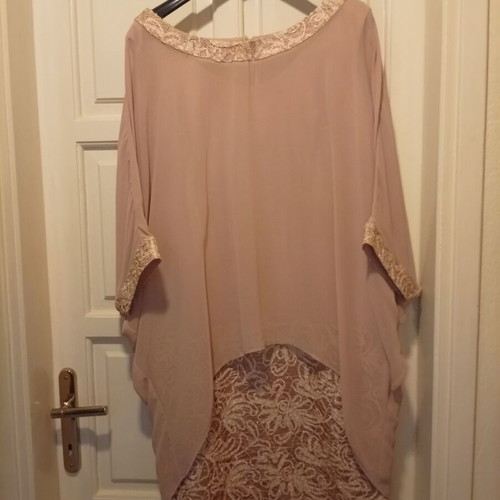 Forel 6XL / 52 / 24 beige and gold evening dress with lace and satin
