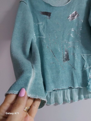 Oversized blouse L like new, turquoise with silver details