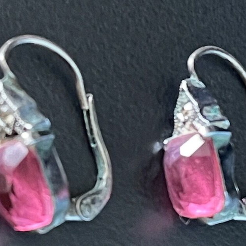 Earrings used 100 years old with pink stone and original box