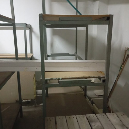 Heavy-Duty Metal Shelves like new with wooden surfaces