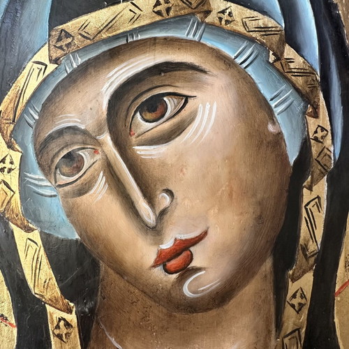 Handmade Virgin Mary Icon by Byron Nikiforiadis, 23x38.5 cm