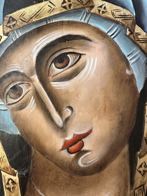 Handmade Virgin Mary Icon by Byron Nikiforiadis, 23x38.5 cm