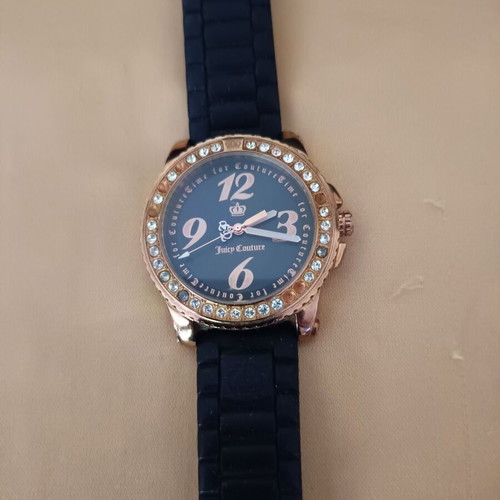 Juicy Couture wristwatch used with zircon decoration and black rubber strap