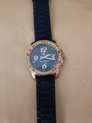 Juicy Couture wristwatch used with zircon decoration and black rubber strap
