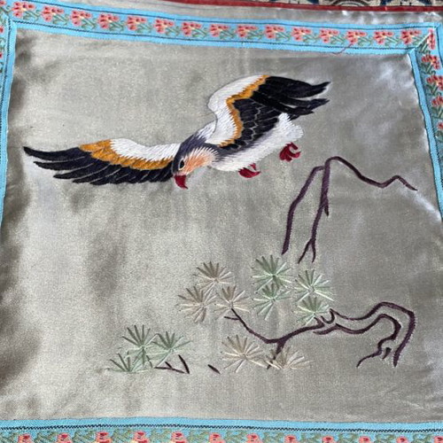 Silk table linen with eagle embroidery vintage
