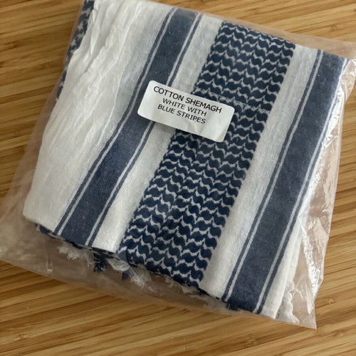 Cotton Shemagh scarf new, white-blue