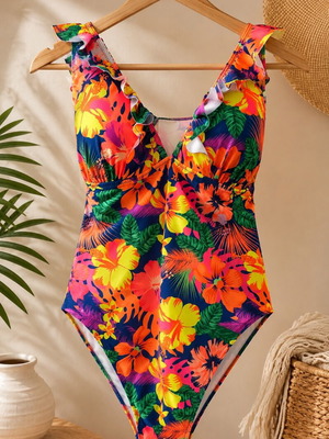 Ολόσωμο μαγιό Tropical Floral σαν καινούργιο, μέγεθος L (42)