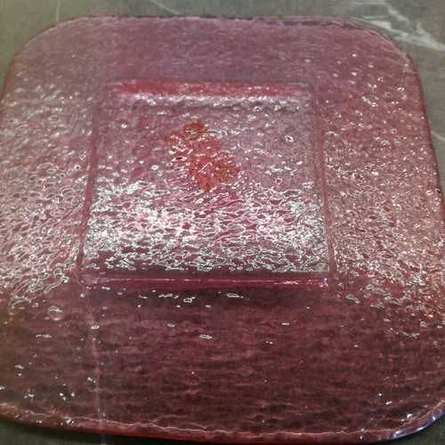 Pink serving platter used, square with embossed design