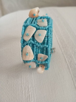 Blue summer bracelet like new with beige decorative stones