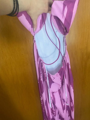 Printed dress one size cut out new with open back and chest cups